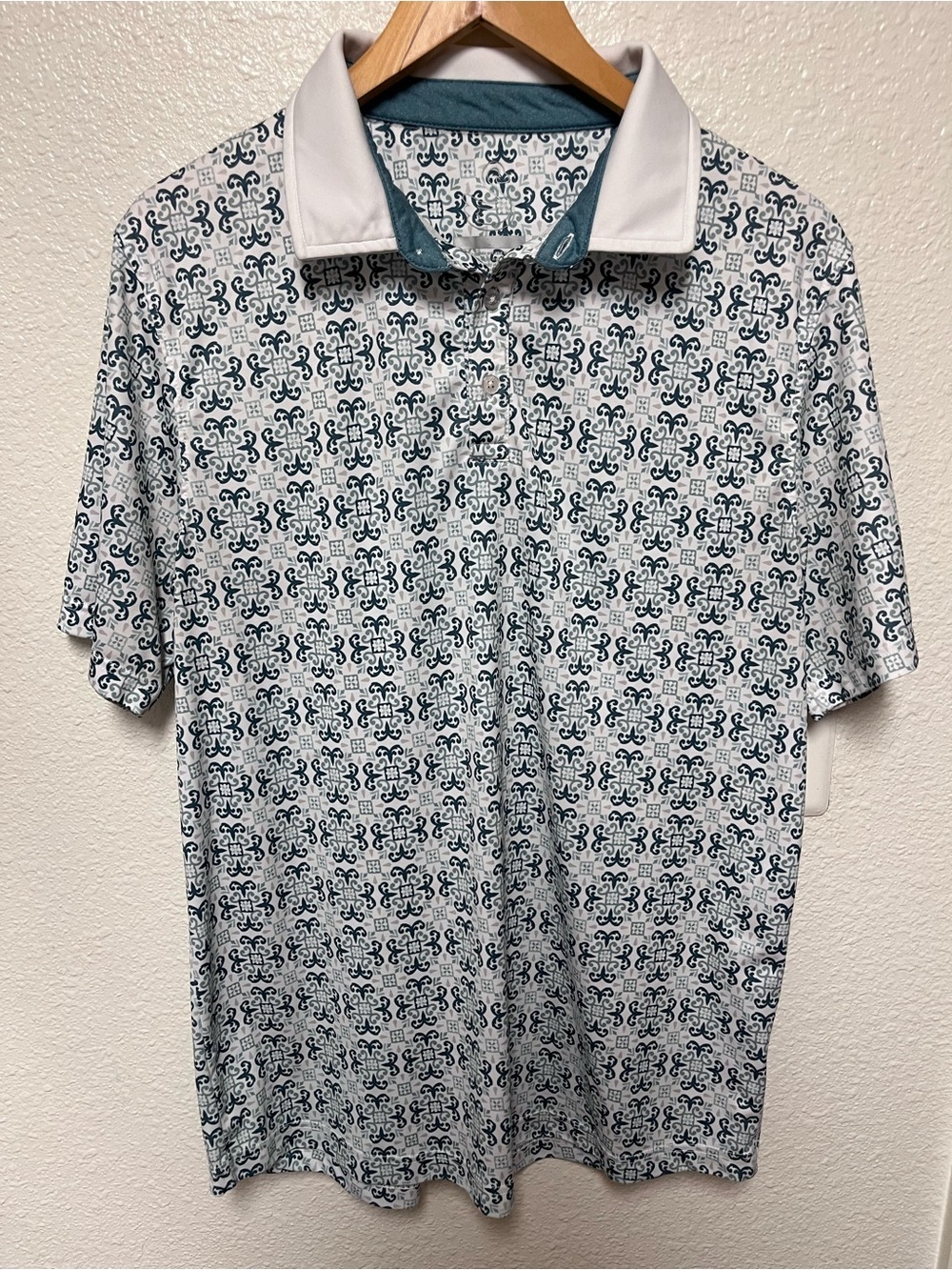 Swannies Golf Men’s Clark Polo Golf Shirt Sz L Blue White All Over Performance